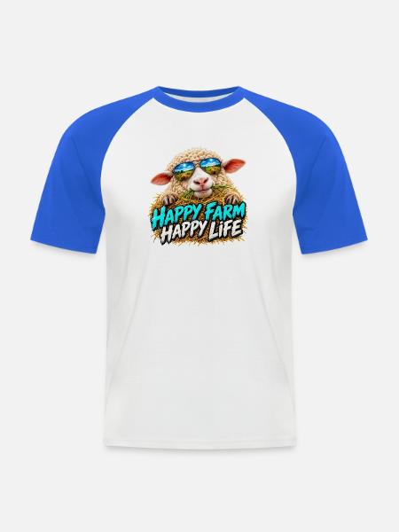 Happy Farm Happy Life: Bauernlaune - Männer Baseball-T-Shirt - Weiß/Royalblau