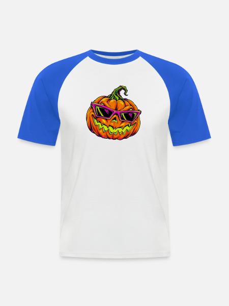 Neon Kürbis mit Sonnenbrille - Männer Baseball-T-Shirt - Weiß/Royalblau