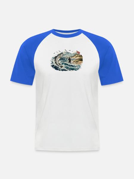 Nordseehecht Sprung am Küstenstrand - Männer Baseball-T-Shirt - Weiß/Royalblau