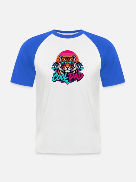 Tiger Retro Sonnenbrillen Dad - Männer Baseball-T-Shirt - Weiß/Royalblau