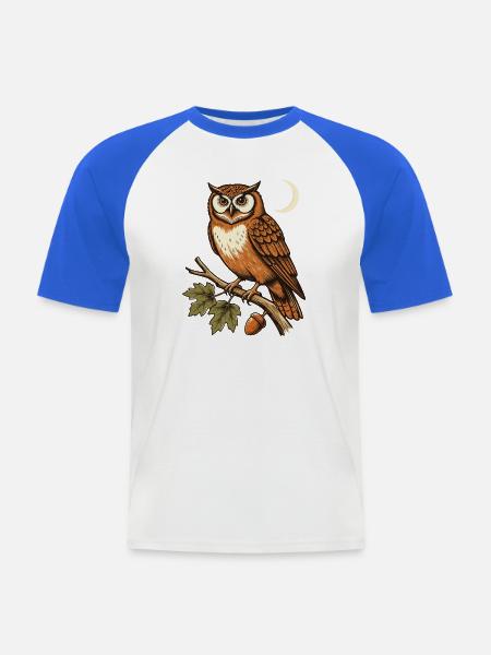 Eule im Herbstmond - Männer Baseball-T-Shirt - Weiß/Royalblau