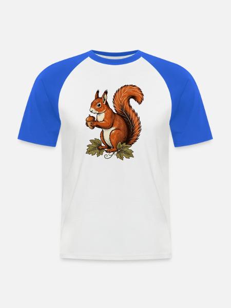 Eichhörnchen mit Herbstschatz - Männer Baseball-T-Shirt - Weiß/Royalblau