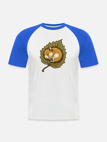 Haselmaus im Herbstblatt - Männer Baseball-T-Shirt - Weiß/Royalblau