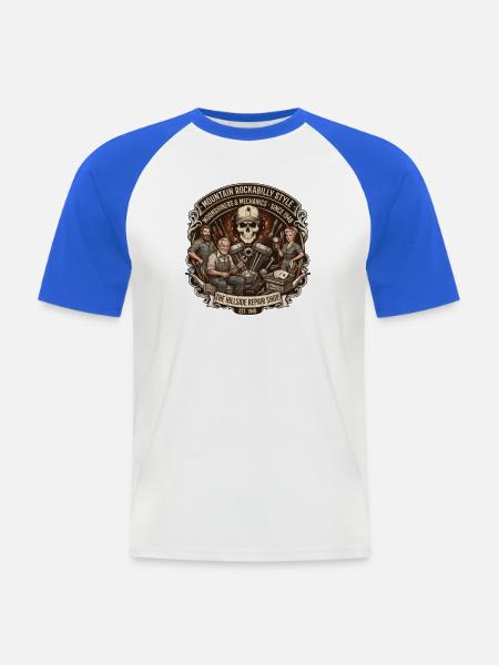 Hillside Reparaturshop Rockabilly - Männer Baseball-T-Shirt - Weiß/Royalblau