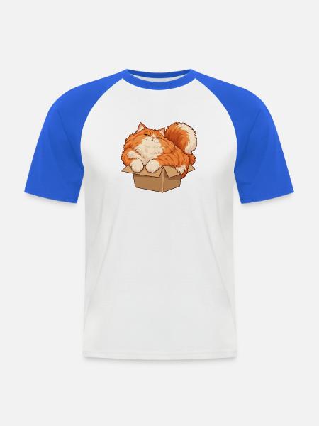 Katze im kleinen Karton - Männer Baseball-T-Shirt - Weiß/Royalblau