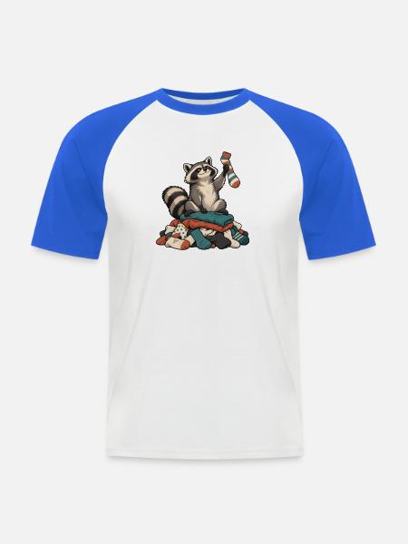 Waschbär auf dem Wäscheberg - Männer Baseball-T-Shirt - Weiß/Royalblau