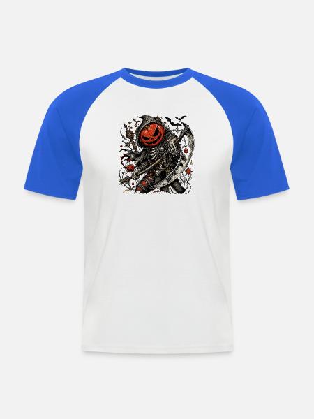 Kürbiskopf-Sensenmann mit Axt - Männer Baseball-T-Shirt - Weiß/Royalblau