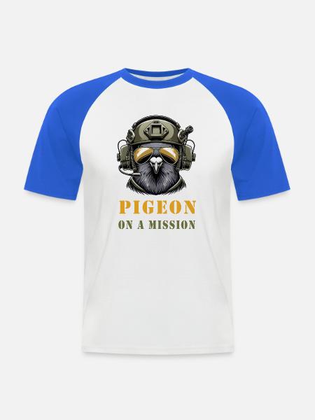 Taube im Einsatz - Männer Baseball-T-Shirt - Weiß/Royalblau