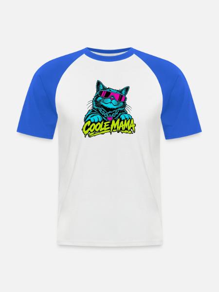 Coole Mama Katze Neon-Grafik - Männer Baseball-T-Shirt - Weiß/Royalblau