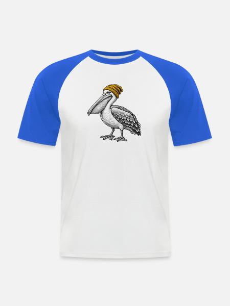 Pelikan mit Strickmütze - Männer Baseball-T-Shirt - Weiß/Royalblau