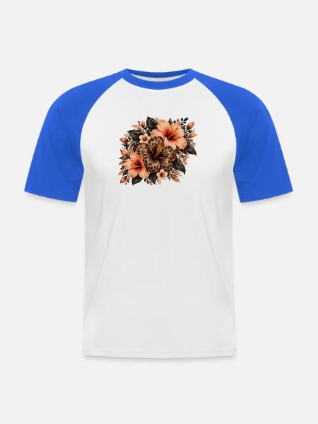 Leopardblüten Tropenbouquet - Männer Baseball-T-Shirt - Weiß/Royalblau