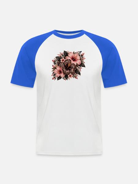Leopard Hibiskus Fusion - Männer Baseball-T-Shirt - Weiß/Royalblau