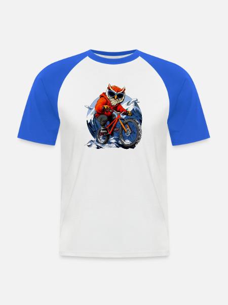 Eulen Mountainbiker / Bike Eule - Männer Baseball-T-Shirt - Weiß/Royalblau