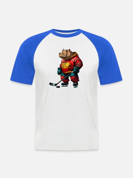 Nilpferde Eishockeyspieler / Hockey Flusspferd - Männer Baseball-T-Shirt - Weiß/Royalblau