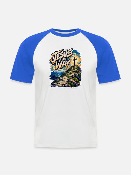 Jesus ist der Weg – Kreuzpfad - Männer Baseball-T-Shirt - Weiß/Royalblau