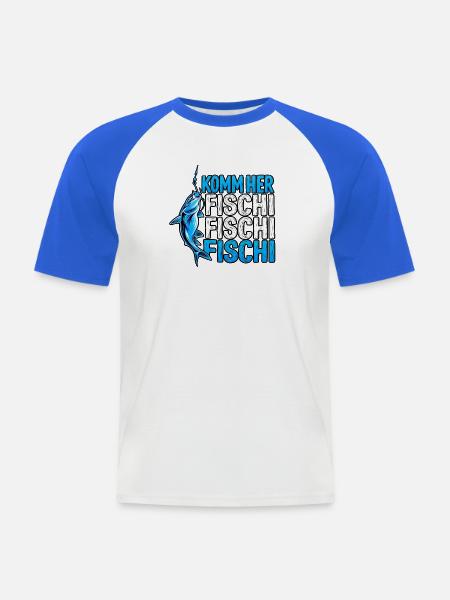Komm Herr Fischi Angler - Männer Baseball-T-Shirt - Weiß/Royalblau