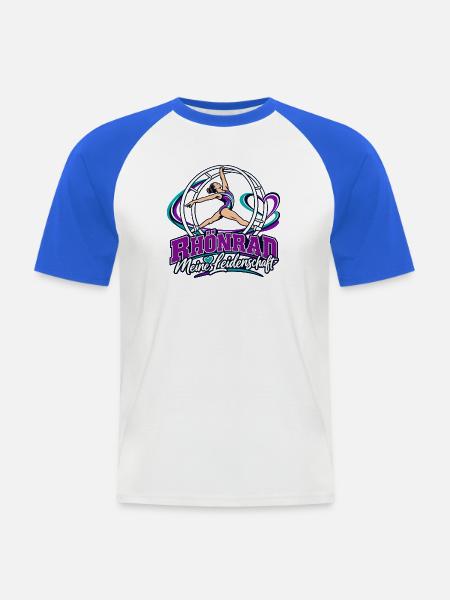 Rhönrad Leidenschaft: Kraftvolle Gymnastik - Männer Baseball-T-Shirt - Weiß/Royalblau
