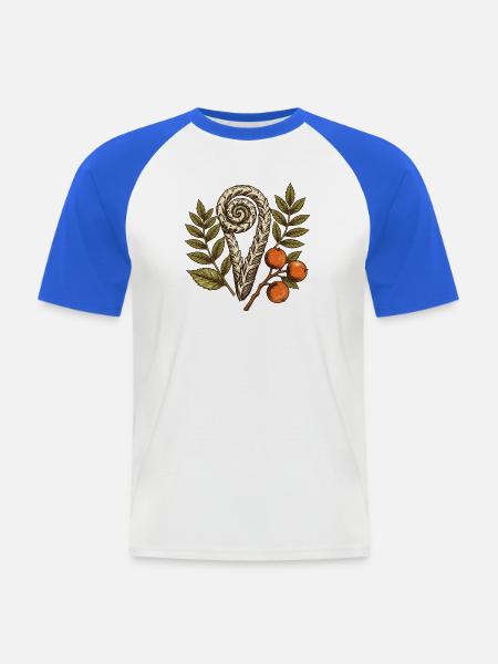 Farnrolle und Herbstbeeren - Männer Baseball-T-Shirt - Weiß/Royalblau