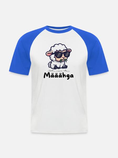 Määähga – Cooles Schaf mit Sonnenbrille - Männer Baseball-T-Shirt - Weiß/Royalblau