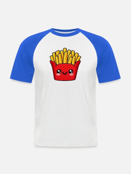 Kawaii Pommes Frites Lächeln - Männer Baseball-T-Shirt - Weiß/Royalblau