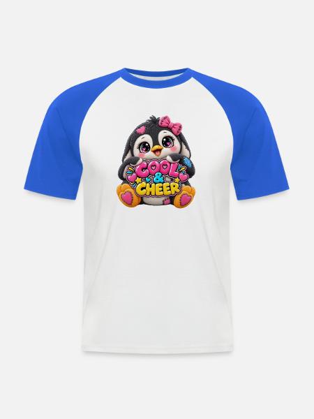 Patchwork-Pinguin mit Herztext - Männer Baseball-T-Shirt - Weiß/Royalblau