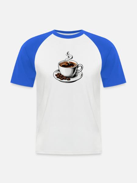 Klassischer heißer Espressobecher und Bohnen - Männer Baseball-T-Shirt - Weiß/Royalblau