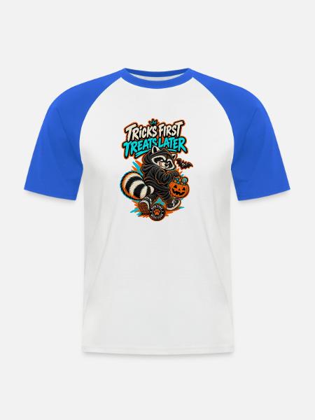 RobVibe Wildclub – Halloween-Waschbär - Männer Baseball-T-Shirt - Weiß/Royalblau