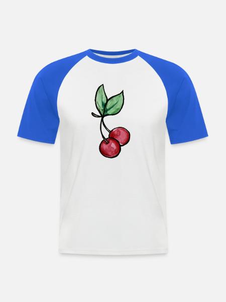 Aquarell-Kirschzweigdruck - Männer Baseball-T-Shirt - Weiß/Royalblau