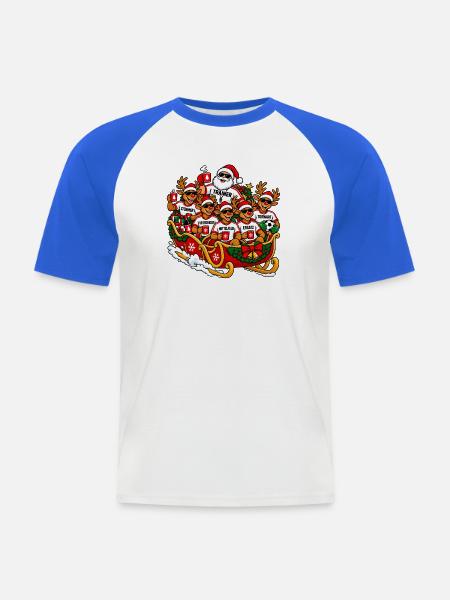 Lustiger Fussball-Weihnachtspulli- Fussball Outfit - Männer Baseball-T-Shirt - Weiß/Royalblau