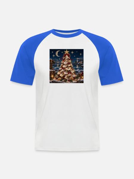 Muschel-Weihnachtsbaum am Meer - Männer Baseball-T-Shirt - Weiß/Royalblau