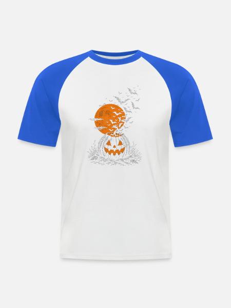 Kürbislaterne mit Fledermausschwarm - Männer Baseball-T-Shirt - Weiß/Royalblau