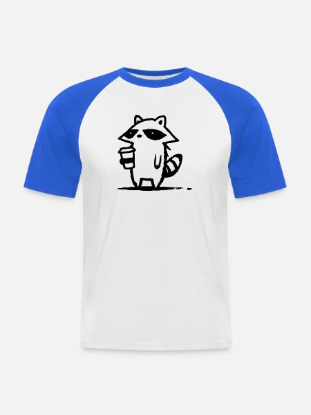 Raccoon Latte Schwarzweiß - Männer Baseball-T-Shirt - Weiß/Royalblau