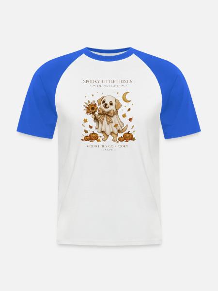 Gruseliger Geisterwelpe mit Kürbissen - Männer Baseball-T-Shirt - Weiß/Royalblau