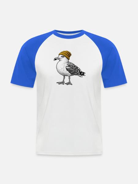 Möwe mit Gelber Mütze - Männer Baseball-T-Shirt - Weiß/Royalblau
