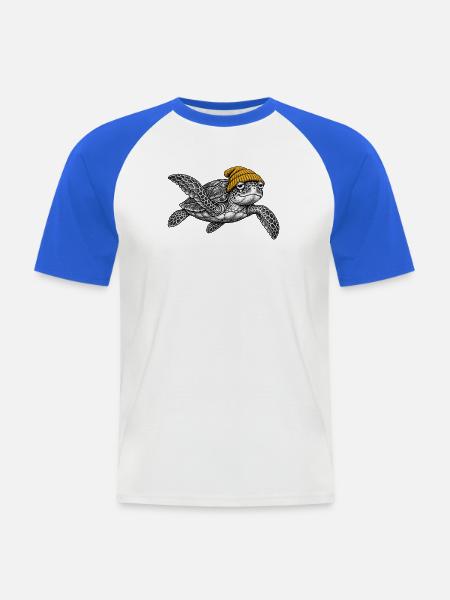 Schildkröte in Strickmütze - Männer Baseball-T-Shirt - Weiß/Royalblau
