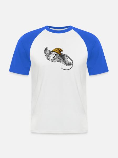Stachelrochen mit gelber Mütze - Männer Baseball-T-Shirt - Weiß/Royalblau