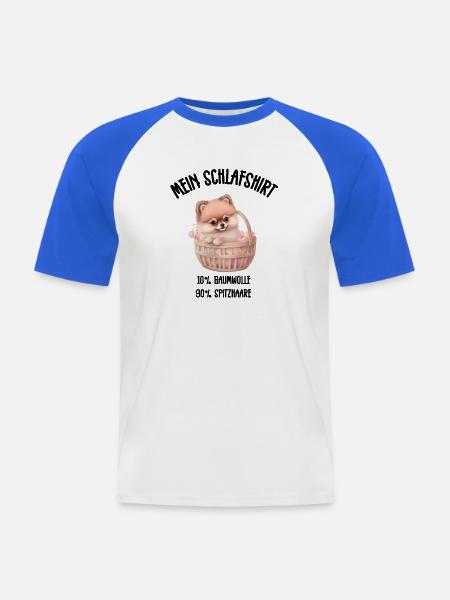Zwergspitz Korb Herzen Schlafshirt - Männer Baseball-T-Shirt - Weiß/Royalblau