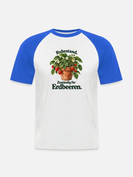 Ruhestand – Zuständig für Erdbeeren | Illustration - Männer Baseball-T-Shirt - Weiß/Royalblau