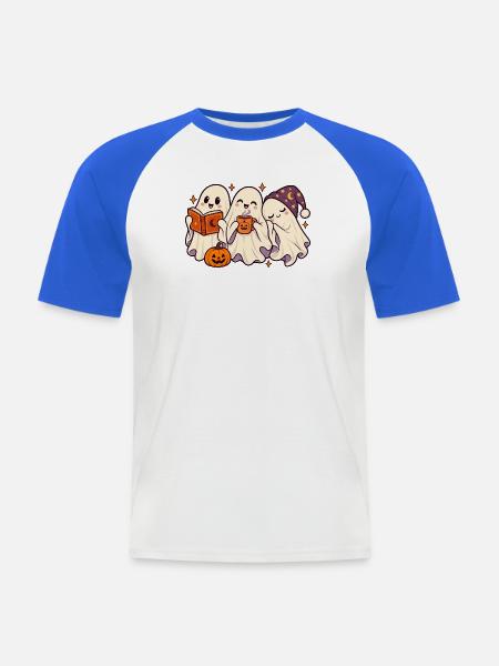 Geisterfreunde Halloween Teezeit - Männer Baseball-T-Shirt - Weiß/Royalblau