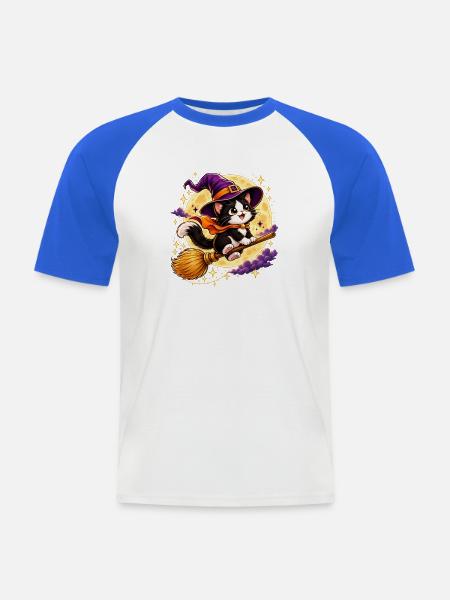 Hexen Katze im Mondschein Halloween - Männer Baseball-T-Shirt - Weiß/Royalblau