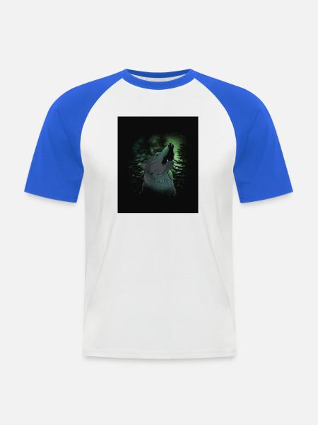 Wolfsruf im Nordlicht - Männer Baseball-T-Shirt - Weiß/Royalblau