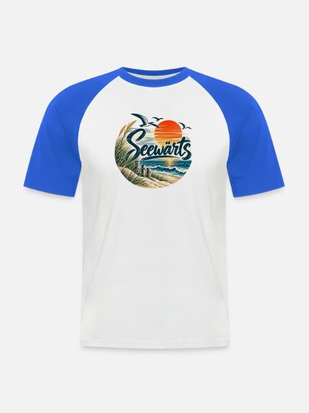 Seewärts Strandsunset - Männer Baseball-T-Shirt - Weiß/Royalblau