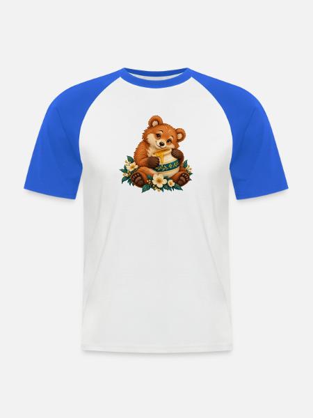 Honig- und Blumenbärenkuscheln - Männer Baseball-T-Shirt - Weiß/Royalblau