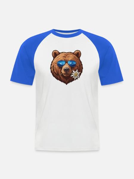 Bär mit Sonnenbrille mit Bergreflexion - Männer Baseball-T-Shirt - Weiß/Royalblau