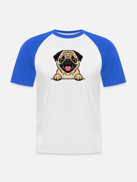 Mops - Männer Baseball-T-Shirt - Weiß/Royalblau