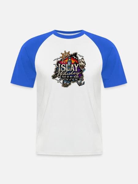 Insel Whiskey – Leuchtturm & Segelschiff - Männer Baseball-T-Shirt - Weiß/Royalblau