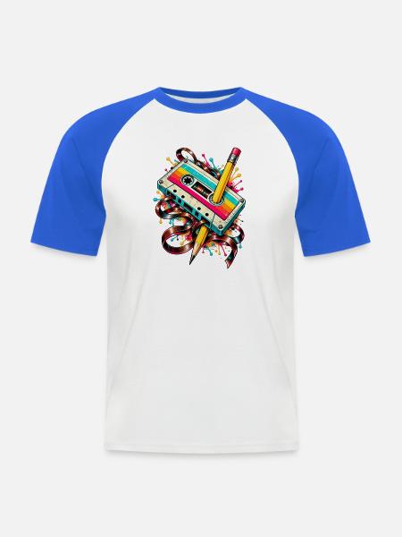 Retro Kassetten-Kunststift-Splash - Männer Baseball-T-Shirt - Weiß/Royalblau