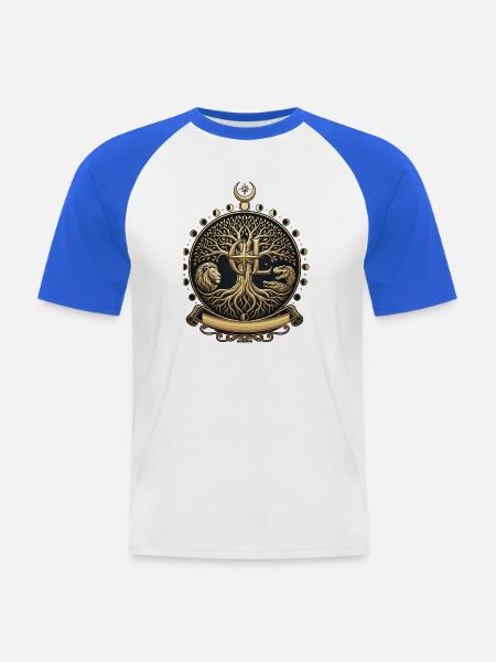 Goldener Lebensbaum, Löwe-, T-Rex- und Mondphasen - Männer Baseball-T-Shirt - Weiß/Royalblau