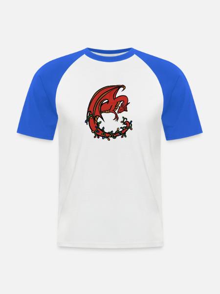 Crimson Dragon im Vine Circle - Männer Baseball-T-Shirt - Weiß/Royalblau