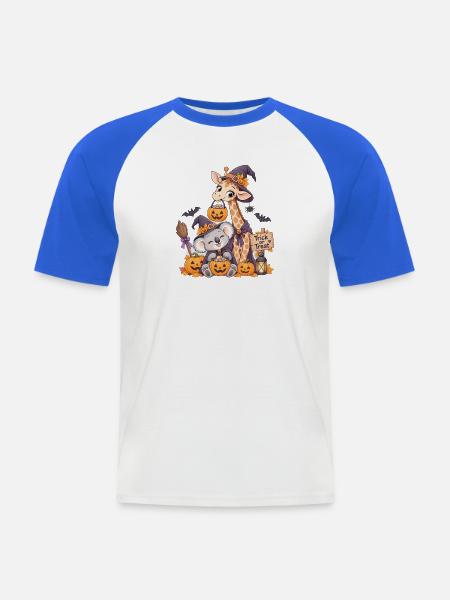 Halloween-Kuschel Giraffe Koala Jack-o-Lantern - Männer Baseball-T-Shirt - Weiß/Royalblau